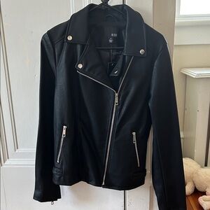 a.n.a Black faux Leather Jacket with Silver Accents